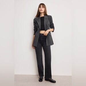 GOOD AMERICAN Soft Tech Good True Straight Jeans Washed Black Womens 14x27 Short